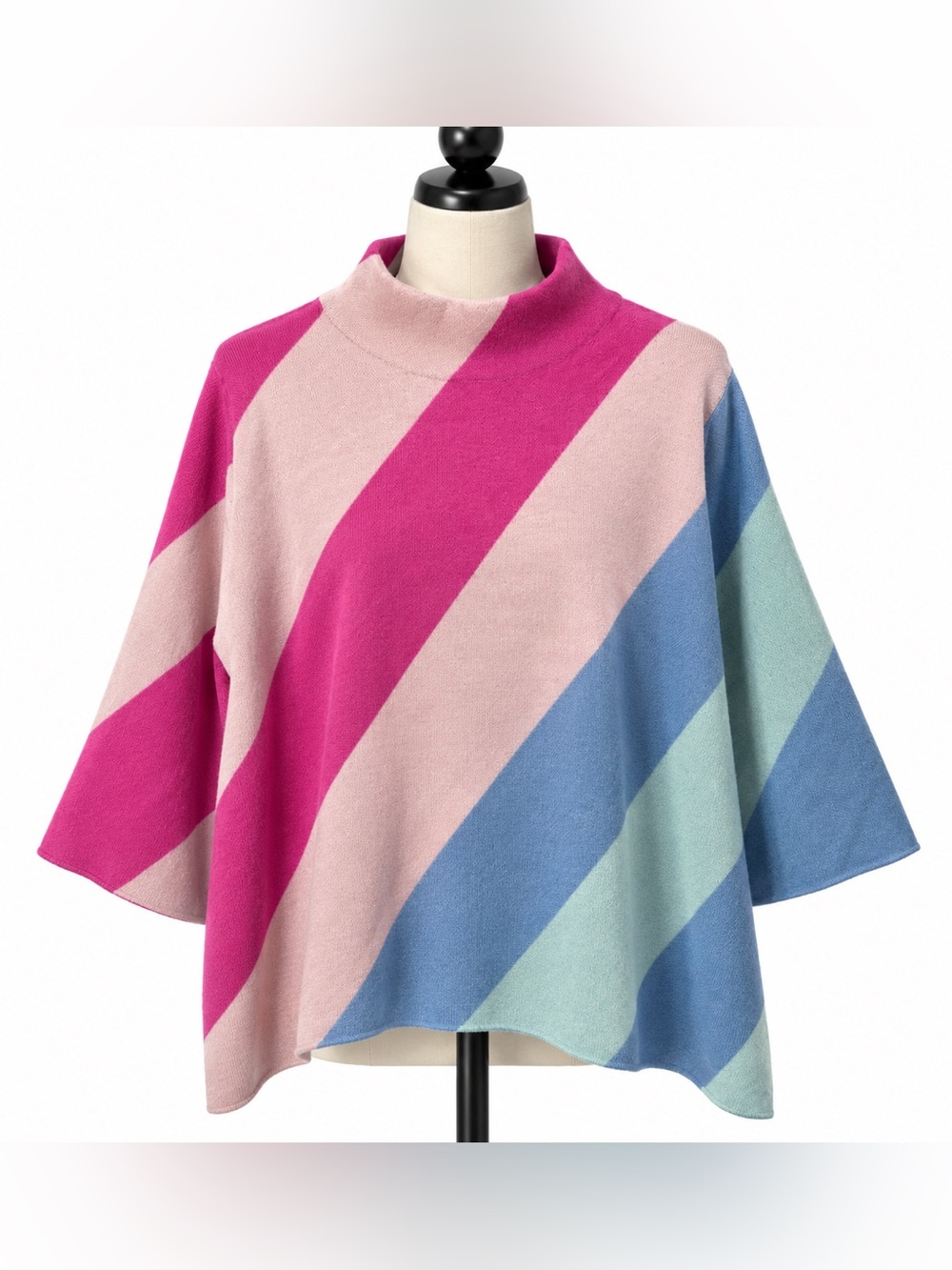 Fate Diagonal Colorblock Cowl Neck Sweater in Pink, Light Blue, Cream